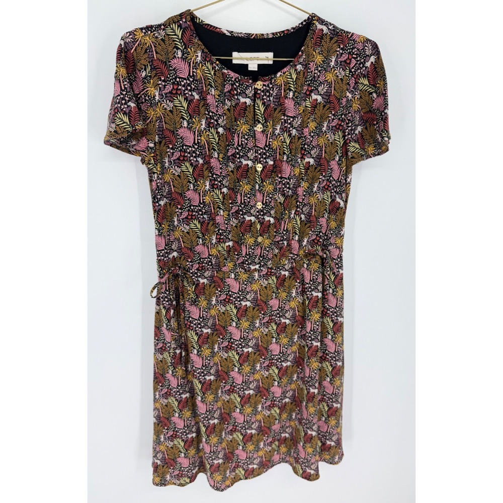 LOFT Paradise Lost Pintucked Side Tie Jungle Mini Dress Sz XXS, 3138